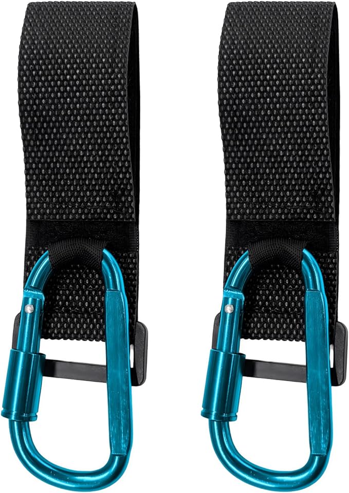 2 PCS UTV Hook for Hanging Headsets, Aluminum Alloy Stroller Carabiner Clips with Adjustable Strap, Multipurpose Roll Cage Hooks for Motorcycle Dirt Bike Scooter Owners (Light Blue)