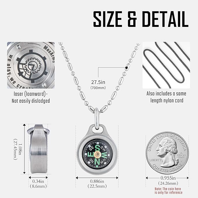 MecArmy Mini Titanium/Brass Compass, Waterproof IPX5 Pocket Compass for Hiking & Survival, Keychain & Necklace Gifts for Men & Women, Ideal Graduation & Outdoor Adventure Present