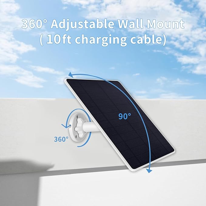 Solar Panel Charger for Arlo Essential 2K Outdoor(2nd Gen)/Essential XL Camera(2nd Gen)/Essential Spotlight, USB C and Micro USB Plug, 9.8ft Cable, Weatherproof (1Pack)