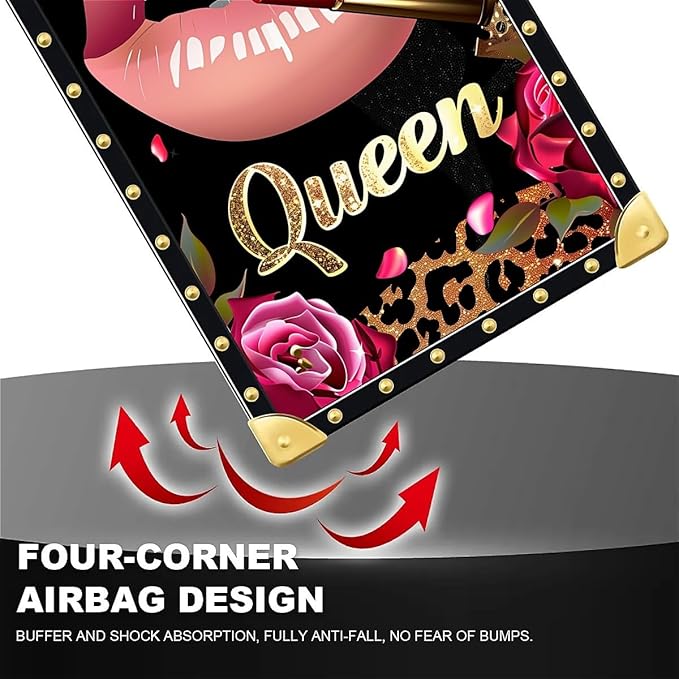 Compatible with iPhone 8 7 SE Case, Glitter Red Rose Queen Leopard Lipstick Luxury Golden Decoration for Girl Women Soft TPU Shockproof Protective Hard PC Back for iPhone 8 7 SE