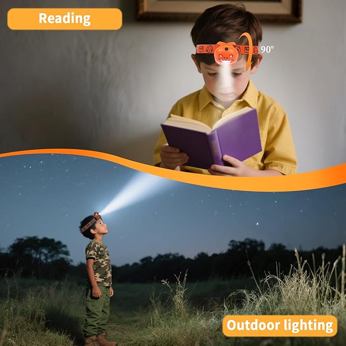 KunHe 8 Pack LED Kids Headlamp with Animal Designs Adjustable Headlight for Camping Running Christmas Stocking Stuffers Christmas Gifts for Girls Boys Batteries Included
