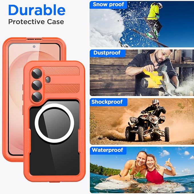 AICase Waterproof Case for Samsung Galaxy S26 Plus with MagSafe Clear Water Proof Snowproof/Dustproof/Shockproof,IP68 360 Full Body Protection Fully Sealed Underwater Cover for Galaxy S26 Plus_Orange