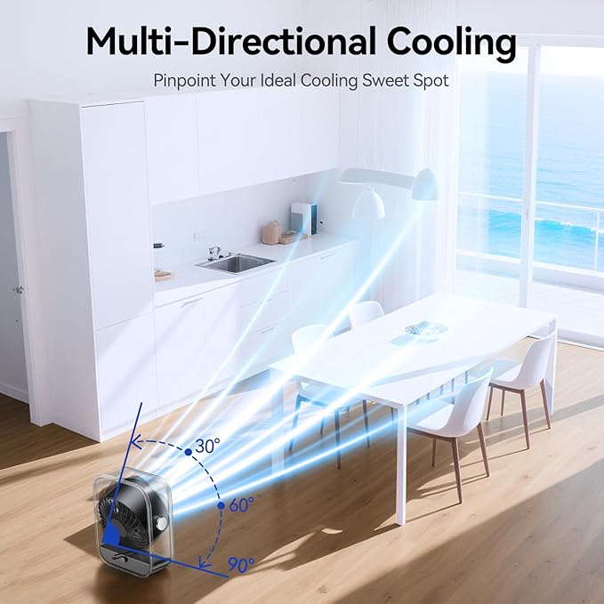 KIMMOO Rechargeable USB Desk Fan, Quiet Table Fan with Turbo Airflow, 100 Speeds, Digital Display, 90° Rotating, Small Battery Desktop Fans for Bedroom Home Office Travel, Purple