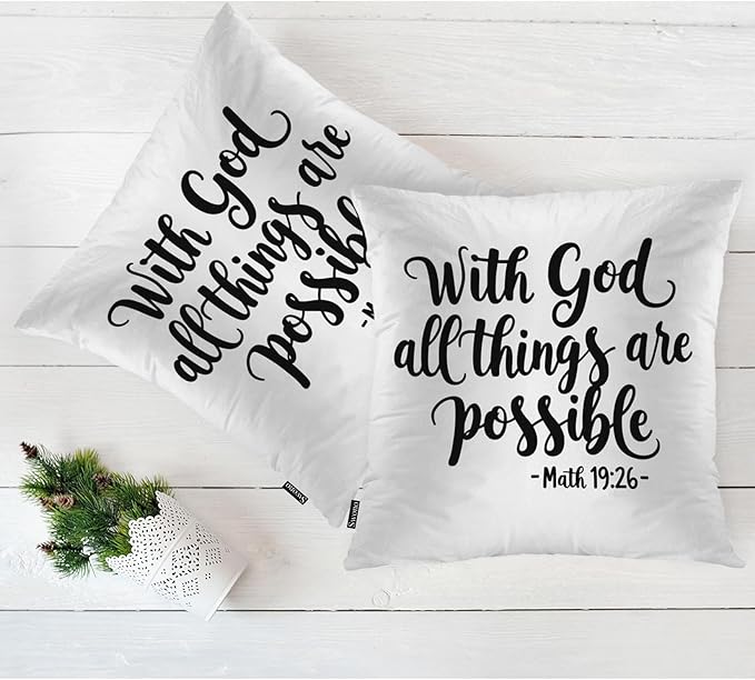 Swono Home Decorative Throw Pillow Covers Bible Quote, Hope with God All Things are Possible Set of 2 Pillow Case Cushion Cover for Sofa Couch Bed Christian Verse Pillows Covers Decor 18x18 Inch