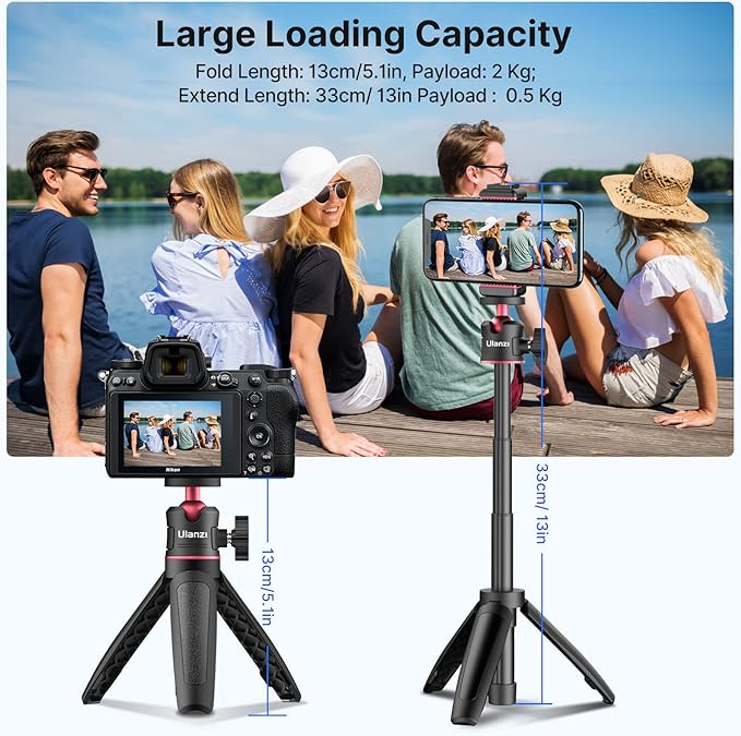 ULANZI MT-08 Extension Pole Tripod, Mini Selfie Stick Stand Handle Grip for Osmo Pocket 3 4 Xtra Muse iPhone Pro Max Smartphone Canon G7X Mark III Sony ZV-1 RX100 VII A6400 A6600 Cams Vlogging