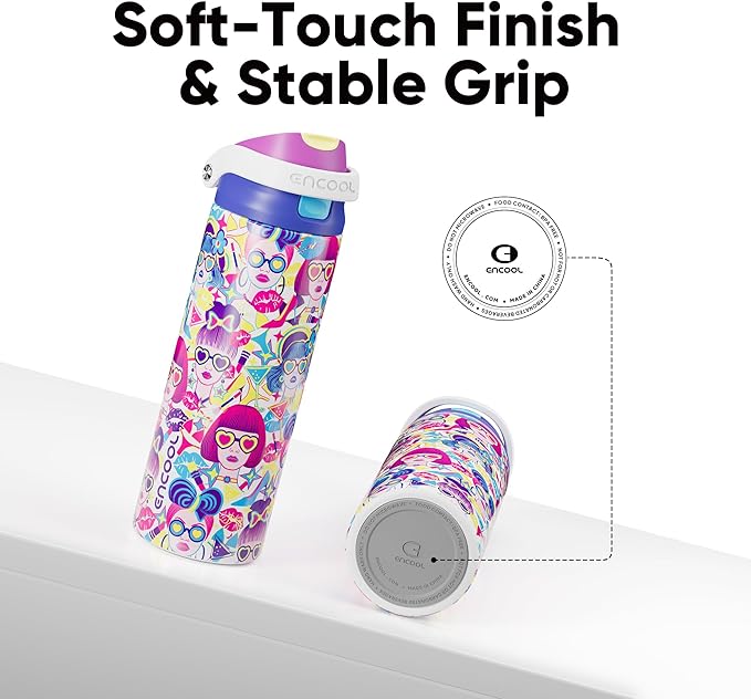 ENCOOL Leakproof Insulated Water Bottle with Straw Dual-Sip Water Bottle Bag-Safe Design for Work, Commute & Gym – Keeps Drinks Cold All Day, 24 oz, Neon Sweetheart
