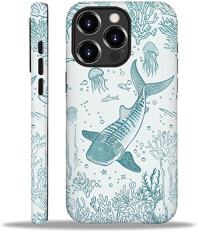 for iPhone 16 Pro Case,HH2 Ocean Whale Shark Hybrid 2 Layer Hard Shell Silicone Protective Pattern Design Case