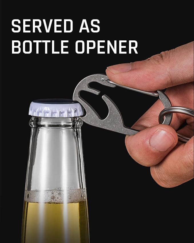 TISUR Titanium Carabiner Keychain Clip, Anti-Lost Key Ring Holder, Self-Locking Metal Gate Clip Key Chain Bottle Opener for Men Women