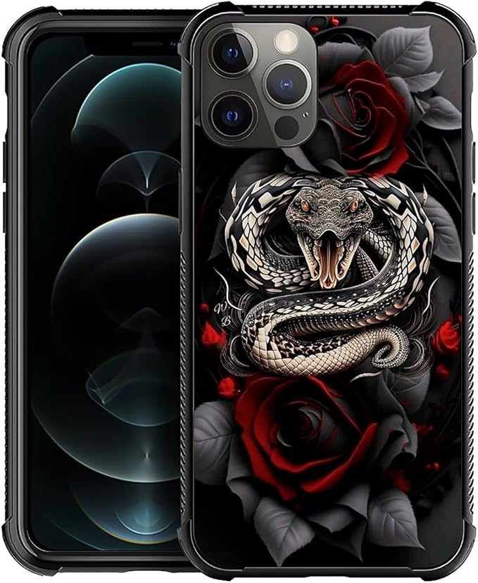 for iPhone 11 Pro Max Case, Entwined Rose Snake Pattern Graphic Design Girl Boy Soft Silicone Hard Acrylic Shock Protection for iPhone 11 Pro Max