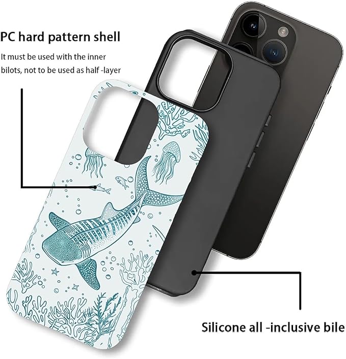 for iPhone 11 Pro Case,HH2 Ocean Whale Shark Hybrid 2 Layer Hard Shell Silicone Protective Pattern Design Case