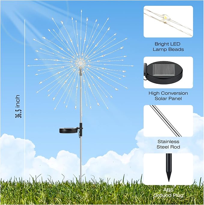 Garden Decor Outdoor Lights 500LED 4Pack, Solar Garden Lights for Outside Christmas Fairy Firework Decorative,Solar Powered for Yard Pathway Flowerbed Planter Balcony Patio Decor