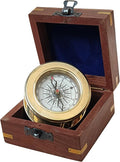 Vintage Brass Compass with Wooden Box – Antique Navigation Compass for Hiking, Camping, Gifts & Home Decor – Classic Map Reading Compass for Men