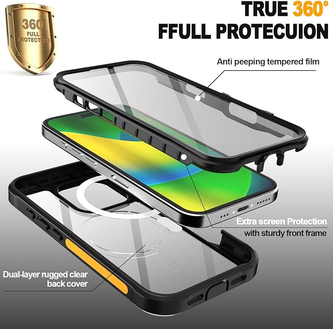 AICase Magnetic for iPhone 16 Pro Case Compatible with Magsafe,360 Fullbody [Dustproof Design] Built-in 9H HD Tempered Glass Screen&Lens Protector,Shockproof Heavy Duty Rugged Phone Cover 6.3"