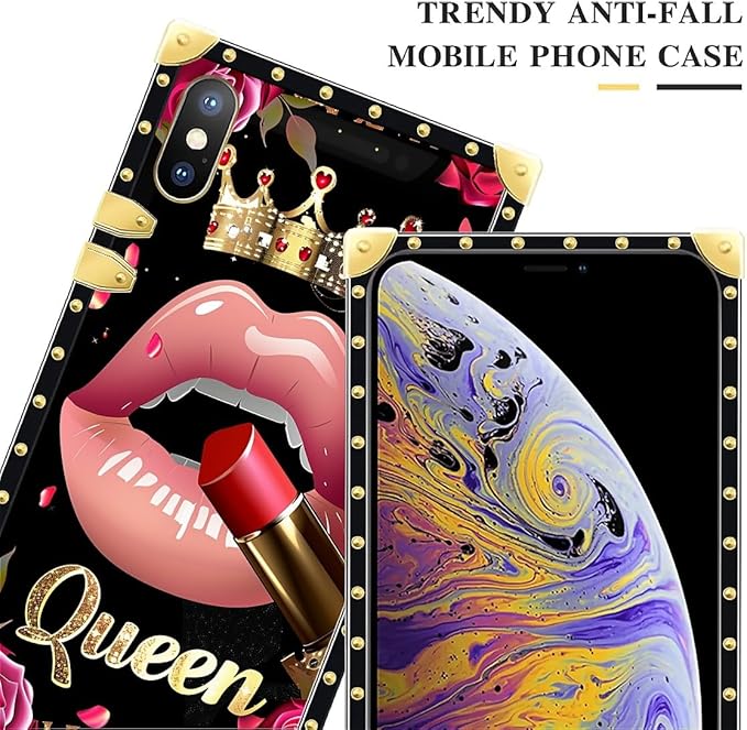 Compatible with iPhone Xs Max Case, Glitter Red Rose Queen Leopard Lipstick Luxury Golden Decoration for Girl Women Soft TPU Shockproof Protective Hard PC Back for iPhone Xs Max