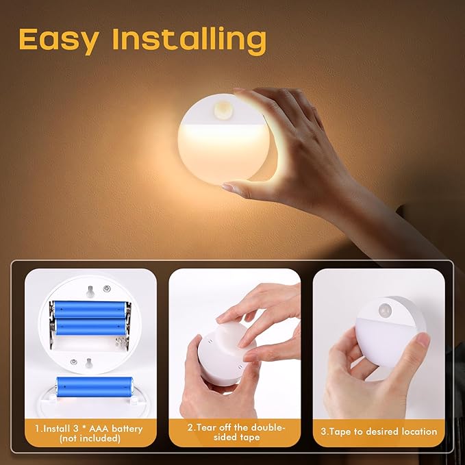 Guankai 8 Pack Motion Sensor Stair Light for Indoor, Battery Operated Night Lights, Led Stick On Puck Lighting Closet Lamp, Motion Activated Lamps for Step, Cabinet, Hallway, Bathroom