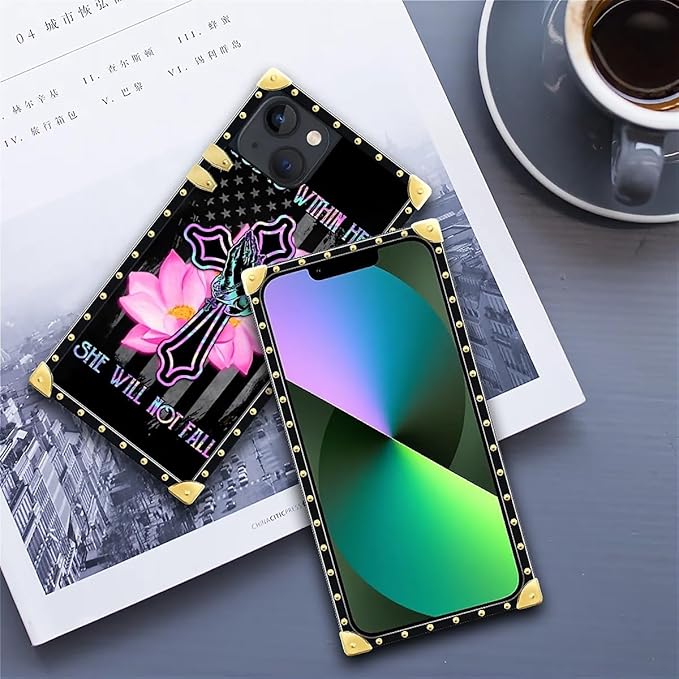Compatible with iPhone 13 Case, Praying Cross Hands Luxury Golden Decoration for Girl Women Soft TPU Shockproof Protective Hard PC Back for iPhone 13