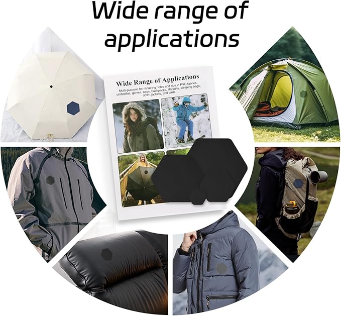 J.CARP 16PCS Nylon Repair Patches, Self Adhesive & Waterproof Patches, Nylon Repair Patches for Down Jacket, Clothing, Holes, Tents, Sleeping Bags, Umbrella, Etc(Black)