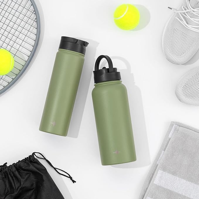 JoyJolt Triple Insulated Water Bottle with Straw Lid AND Flip Lid! 32oz Large 12 Hour Hot/Cold Vacuum Insulated Stainless Steel Bottle. BPA-Free Leakproof Thermos Bottle