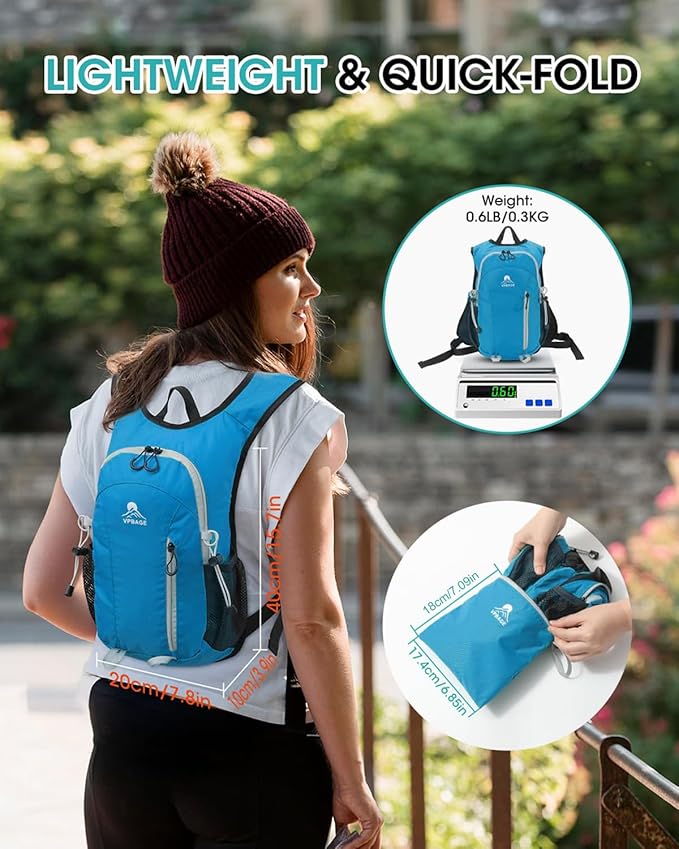 Foldable Small Hiking Backpack with 3 Strap Pockets – Lightweight 300D Spill-proof Daypack for Men Women – Packable Small Travel Backpack with Chest Strap & Trekking Pole Holder – Durable Outdoor Bag