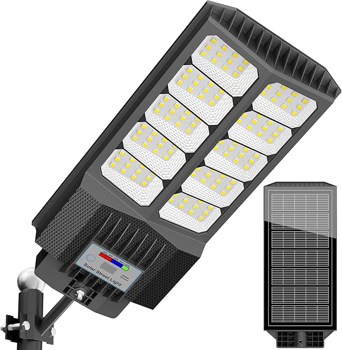 Solar Street Lights Outdoor Waterproof Dusk to Down with Motion Sensor, 6500W Outdoor Solar Flood Light for Parking Lot, LED Security Street Lights Solar Powered for Yard Garden & Walkway