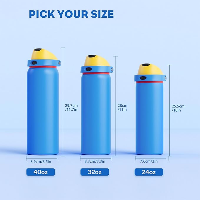 POWCAN 24 oz Insulated Water Bottle with Straw: 2-in-1 with Push-Button Spout & Quick-Flip Straw, Leakproof, Cold 24Hrs, Fits Car Cup Holder, Stainless Steel Cup for Sports, Outdoors (Sailor Quack)