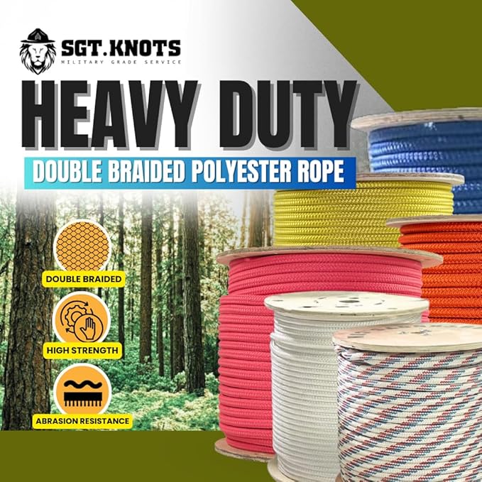 SGT KNOTS Arborist Double Braided Polyester Rope - Heavy Duty Tree Pulling Rope, Rigging, Tree Ropes, Arborist Pulling, Felling, Sailing, Industrial Rigging (3/4" x 100ft) Red-White-Blue
