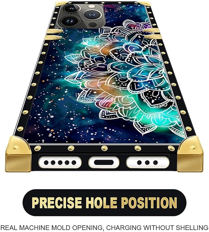 Compatible with iPhone 16 Pro Max Case, Starry Sky Colourful Mandala Luxury Golden Decoration for Girl Women Soft TPU Shockproof Protective Hard PC Back