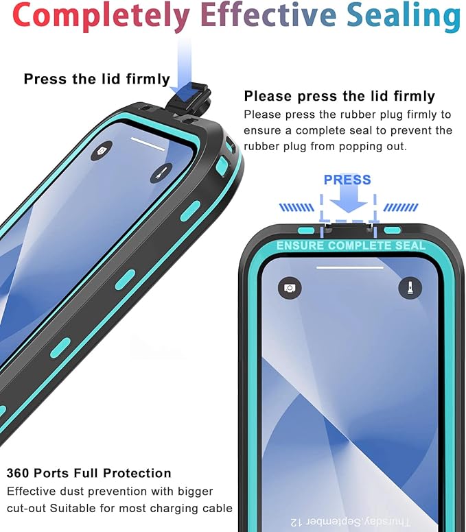 for iPhone 13 Case Waterproof Shockproof Dustproof Full-Body Sturdy with Camera Lens Protector and Built-in Screen Protector,Underwater Full Sealed Cover Protective for iPhone 13 (Teal)