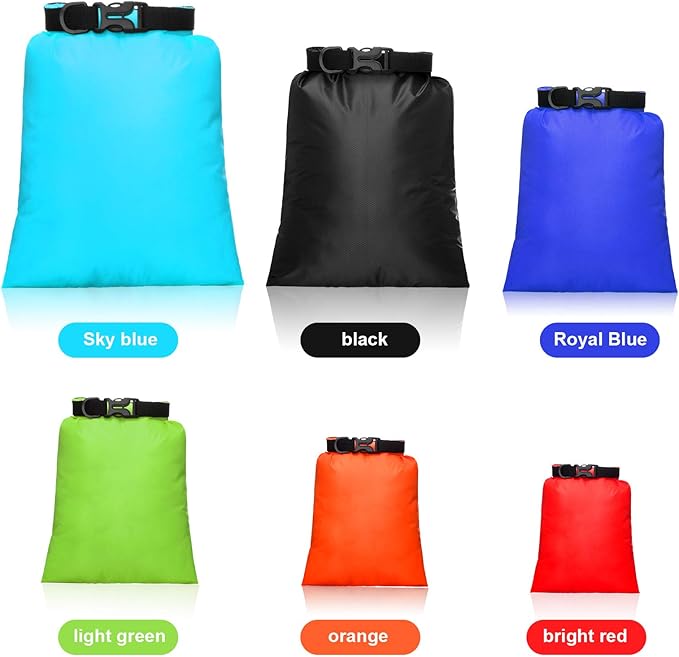 Shappy 6/12 Pcs Waterproof Dry Bags, Lightweight Outdoor Waterproof Dry Stuff Sacks 15/8/5/4/3/2 L and Long Adjustable Shoulder Strap for Kayaking Rafting Boating Hiking Camping