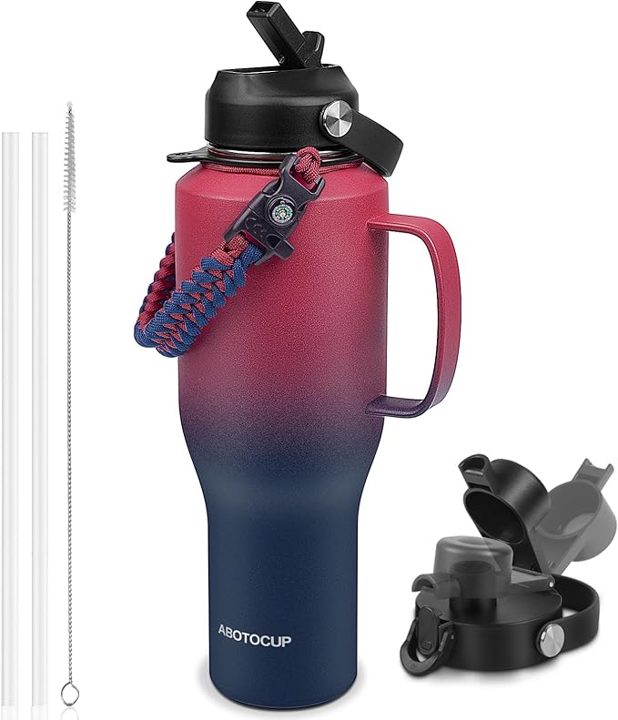 ABOTOCUP Water Bottle 40oz, Insulated Tumblers with Handle & Straw Lid, Insulated Water Bottle Fits in Cup Holder, Double Wall BPA-Free, Stainless Steel Travel Cup Leak-proof to Keep Cold 24H&Hot12H