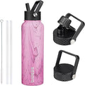 BJPKPK Insulated Water Bottles with Straw Lid, 40oz Stainless Steel Water Bottles with 3 Lids, BPA Free Leakproof Thermo, Tumblers, Cups for Sports, Gym- Wood Pink