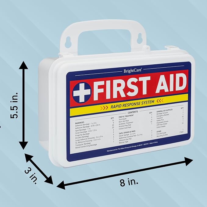 First Aid Kit - Wall Mount Back Option, 130 Pieces, Durable Hard Case with Carrying Handle - First Aid Kit for Office, Home, School, Car, Hiking, Camping – by BrightCare