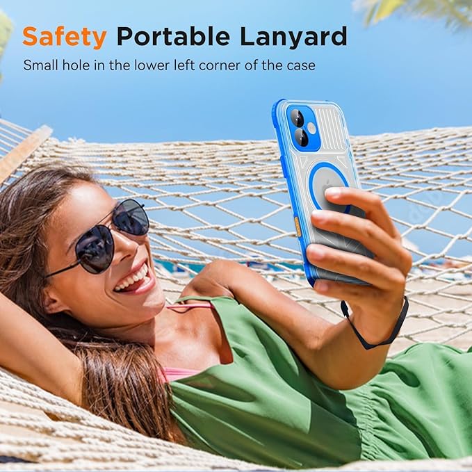 WIFORT for iPhone 16 Waterproof Case, [IP68 Underwater] [Blue Light Filter Lens] [15FT Military Shockproof], Fit for Magsafe Full Body Magnetic Frosted Phone Case with Lanyard, 6.1" Blue