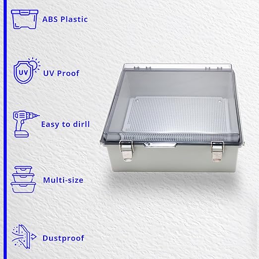 MAKERELE Outside Electrical Box Plastic Enclosure IP67 Waterproof junction Box Clear Cover Plate with Stainless Steel Buckles 13×13×5.1 inch(330×330×130mm)