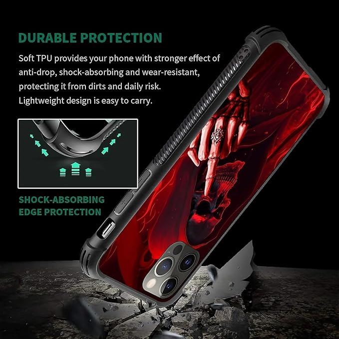 for iPhone 11 Pro Max Case, Gestures Funny Skull Pattern Graphic Design Girl Boy Soft Silicone Hard Acrylic Shock Protection for iPhone 11 Pro Max