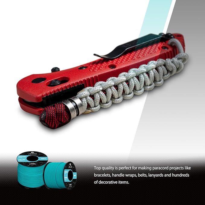 Abma Cord 2.4mm Paracord 275 100ft Nylon Rope 4 Strands Tactical Parachute Cord - Max. 275lbs - Turquoise