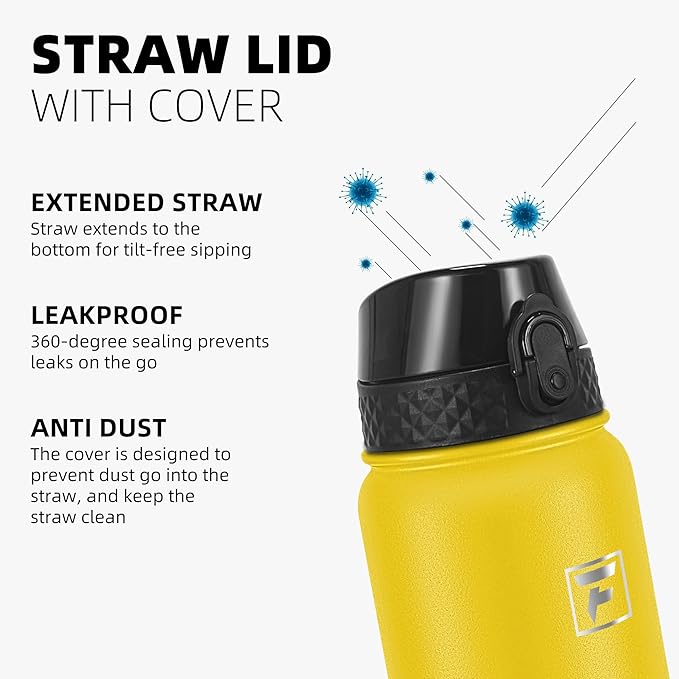 Fanhaw 20 oz Insulated Stainless Steel Water Bottle with Straw Lid, Leakproof & Anti-Dust Sports Bottle for Kids, Women & Men (Yellow)