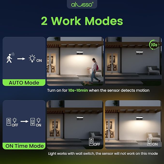 ALUSSO® 20W/40W/55W LED Outdoor Motion Sensor Wall Light, 3000K/4000K/6500K Aluminum Exterior Lighting Fixtures, 360° Rotatable Wall Pack Lights, IP65 Waterproof Sconce for Porch Patio Garage, Black