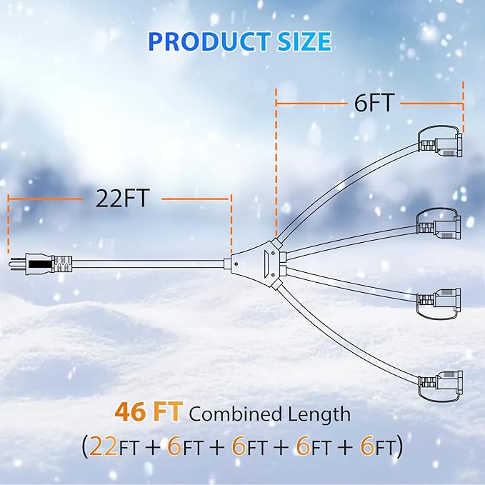 K KASONIC - 46FT Christmas Lights Outdoor Extension Cord with Mutil Outlets, ETL Listed Heavy Duty Electrical Cord with Protective Covers, Weatherproof Extension Cord for Outside, 16AWG/1625W, Green