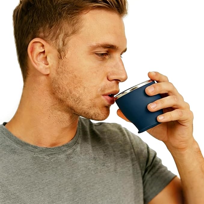 Collapsible Travel Cup, BPA-Free Reusable Water Cup, Lightweight Drinking Cups with Lids and Carrying Strap, Dishwasher Safe Silicone Cups for Camping, Travel, Airports, Hotel (6.7oz, Navy)
