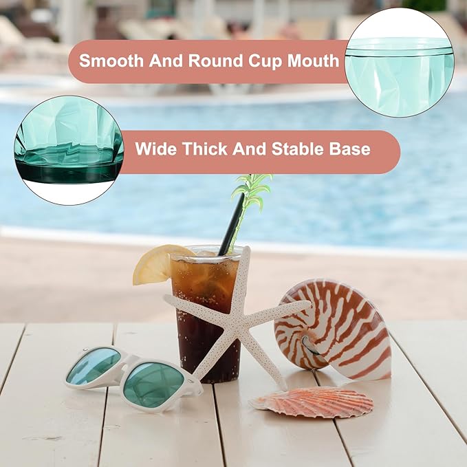 uxcell 7oz Acrylic Drinking Glasses, 2Pcs Plastic Reusable Tumblers Drinkware Unbreakable Water Glasses Cups Stackable & Dishwasher Safe for Home Outdoors Restaurant, Cyan