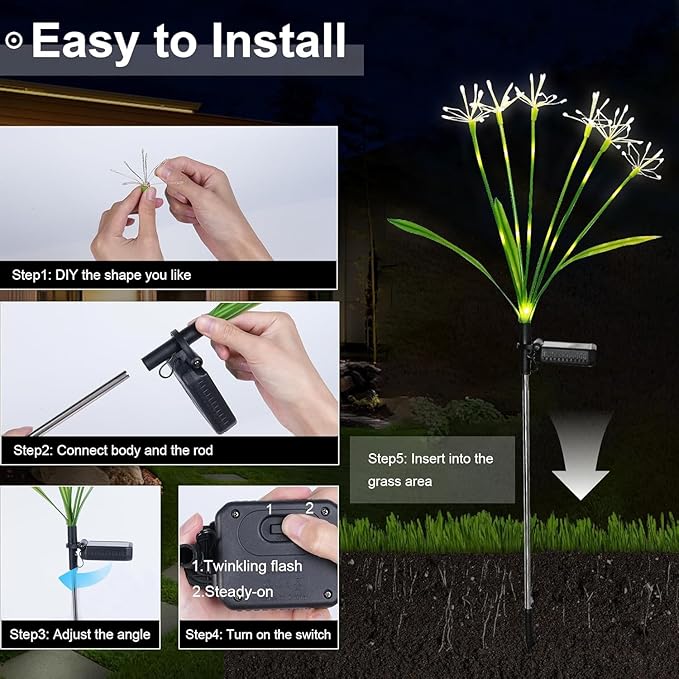 Solar Garden Lights Outdoor: Waterproof 6-Pack DIY Decorative Firework Lights with 2 Modes for Yard Patio Pathway Outside Fairy Decor - Mothers Day Gifts for Women Mom, Warm White