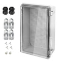 LeMotech Electrical Box, IP67 Waterproof Hinged Clear Cover Stainless Steel Latch Junction Box, ABS Plastic Electrical Enclosure with Mounting Plate,Wall Brackets, Cable Glands,10.2"x6.3"x3.9", Grey