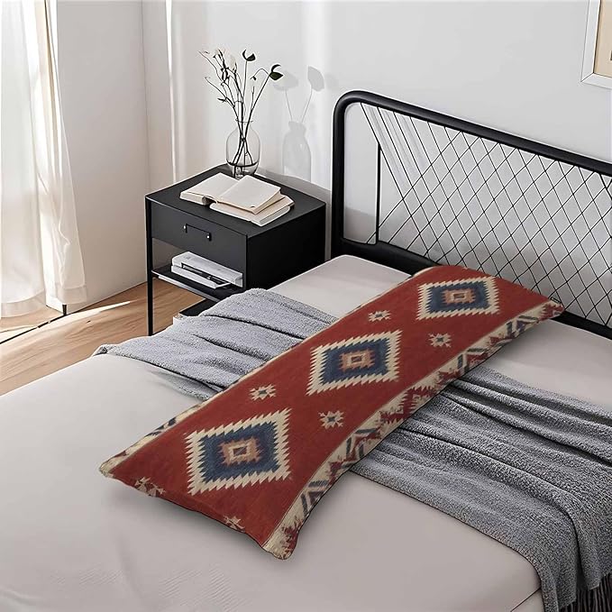 Decorative Body Pillow Covers 20x54inch Ethnic Red, Southwest Native American Style Chevron Body Pillow Case Cushion Cover Wrinkle Fade Body Pillowcases for Bed/Sofa/Couch/Patio/Balcony