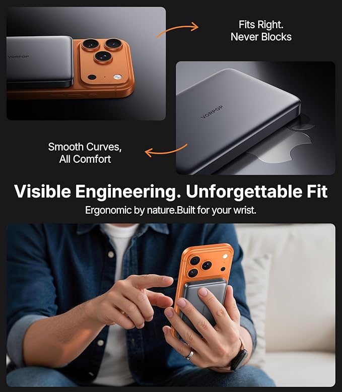 Portable Charger for iPhone, 0.5" Ultra-Slim Magnetic Power Bank, 10,000mAh Fast Charging with USB C Cable, Magsafe Wireless Battery Pack for iPhone 17/16/15/14/13/12 Series Travel Essentials