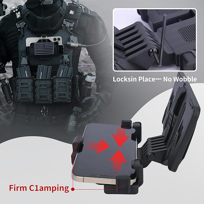 Tactical Gear Plate Carrier Vest Accessories, MOLLE Phone Chest Mount Holder for 6.0"-7.7" Screens, Quick-Release and Adjustable Tactical Phone Holder for Police Vest