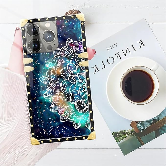 Compatible with iPhone 14 Pro Case, Starry Sky Colourful Mandala Luxury Golden Decoration for Girl Women Soft TPU Shockproof Protective Hard PC Back for iPhone 14 Pro