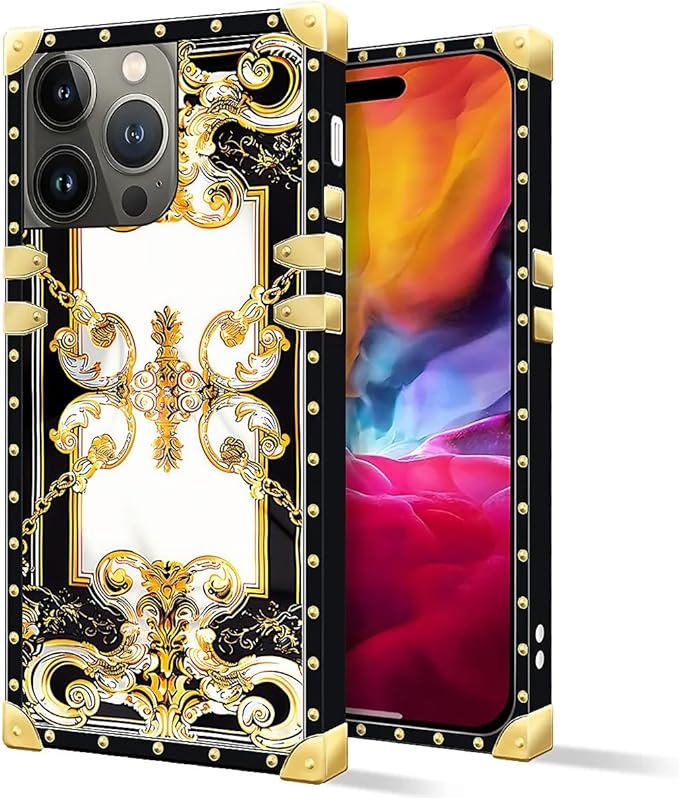Compatible with iPhone 15 Pro Max Case, Gold Grain Flowers Luxury Golden Decoration for Girl Women Soft TPU Shockproof Protective Hard PC Back for iPhone 15 Pro Max