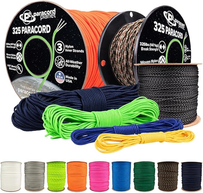 Paracord Planet 325 Paracord – 3 mm Type II Nylon Parachute Cord with 3 Inner Strands (Aquatica, 100 ft)