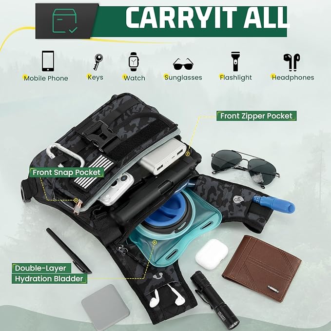 RAINSMORE Hydration Vest with 2L Water Bladder Lightweight Reflective Chest Pack for Cycling Hiking Adjustable Shoulder Strap for Men Women